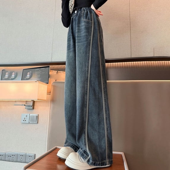 Jeans Girls Baggy Jeans High Waist Denim Pants with Pockets Straight Leg Jeans Girls Clothes Size 13-14 Years
