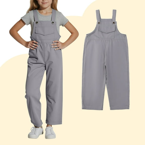 Teen Jumpsuit Girl Kids Casual Sleeveless Overalls Girls Overalls with Pockets Grey Jumpsuits Girl Clothes Size 15-16 Years