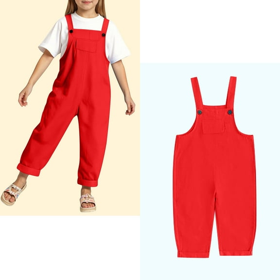 Teen Jumpsuit Girl Kids Casual Sleeveless Overalls Girls Overalls with Pockets Red Jumpsuit Girl Summer Clothes 11-12 Years
