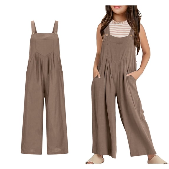 Jumpsuit Girl Straight Leg Jumpsuit Baggy Overalls Kids Casual Sleeveless Romper Clothes for 11-12 Years Girl