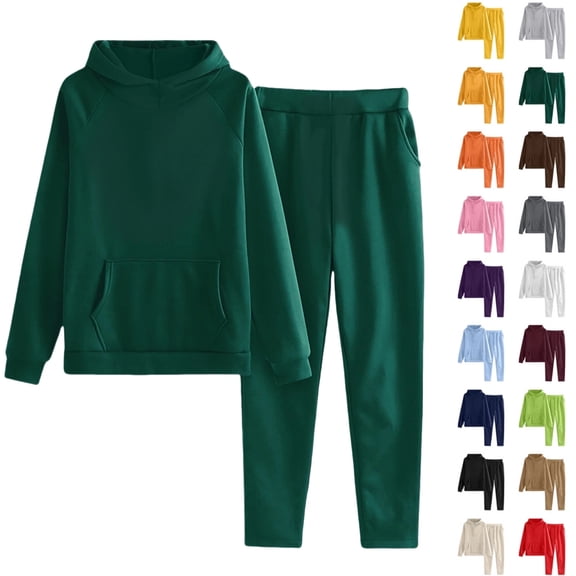 Teen Kids 2 Piece Hoodies Set Plain Pullover Hoodies Sweatpants Sweatsuits Boys Girls Cotton Soft Jogging Set,Dark Green 3-4 Years