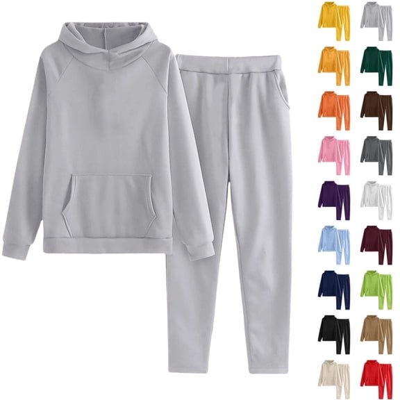 Teen Kids 2 Piece Hoodies Set Plain Pullover Hoodies Sweatpants Sweatsuits Boys Girls Cotton Soft Jogging Set,Light Gray 9-10 Years