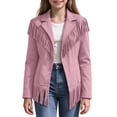 thumbnail image 1 of Kids Girls Toddler Fringe Suede Moto Jacket Long Sleeve Open Front Warm Cozy Windproof Western Utility Outerwear 11-12 Years, 1 of 9