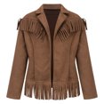 thumbnail image 1 of Kids Girls Toddler Fringe Suede Moto Jacket Long Sleeve Open Front Warm Cozy Windproof Western Utility Outerwear 11-12 Years, 1 of 9