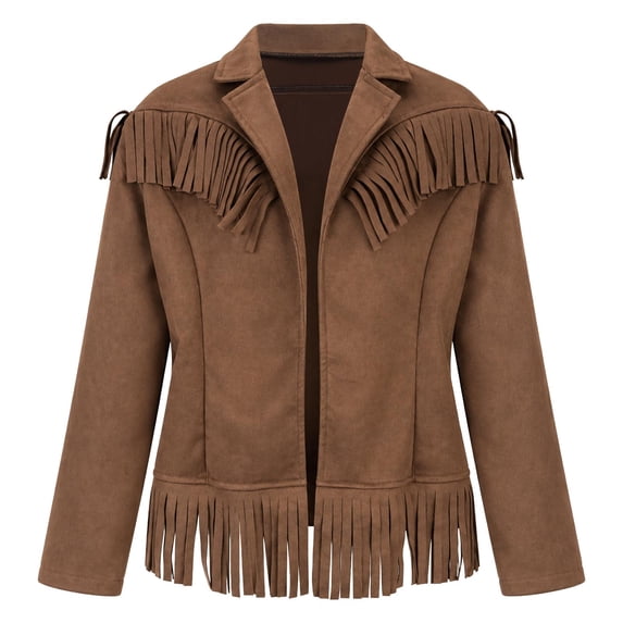 Kids Girls Toddler Fringe Suede Moto Jacket Long Sleeve Open Front Warm Cozy Windproof Western Utility Outerwear 11-12 Years