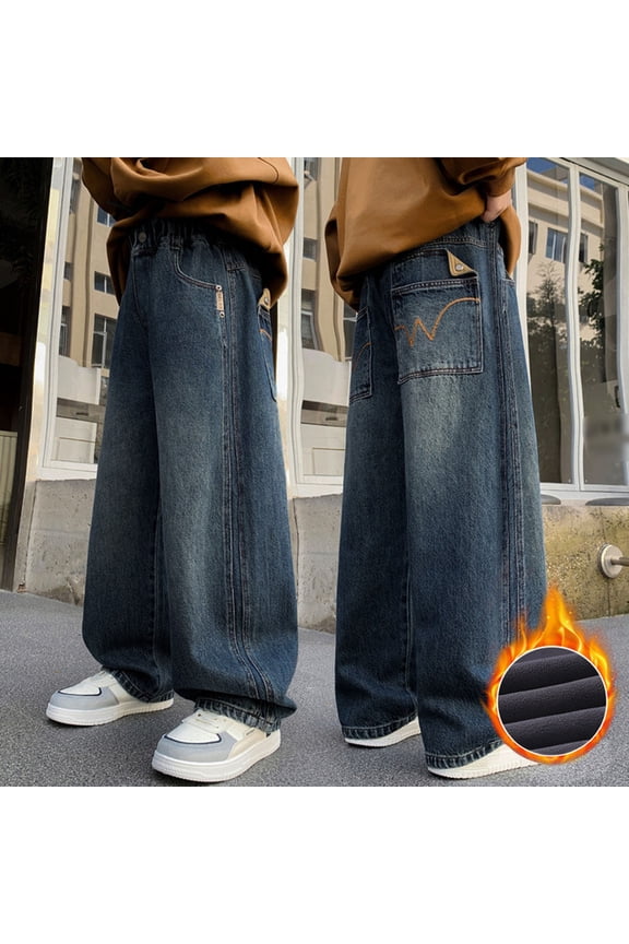 Teen Kids Jeans Boys Durable Denim Flexible Waist Blue Regular Fit Jeans for Toddlers All Day Comfort Wear Casual Everyday Pants Toddler Pants Size 11-13 Years