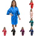 thumbnail image 1 of Teen Kids Kids Girls Bath Robe Outfits Soft Silky Solid with Belt 3/4 Sleeve Cozy Homewear Bathrobe Sleepwear 11-12 Years, 1 of 5