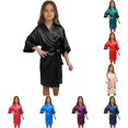 thumbnail image 1 of Teen Kids Kids Girls Bath Robe Outfits Soft Silky Solid with Belt 3/4 Sleeve Cozy Homewear Bathrobe Sleepwear 11-12 Years, 1 of 5
