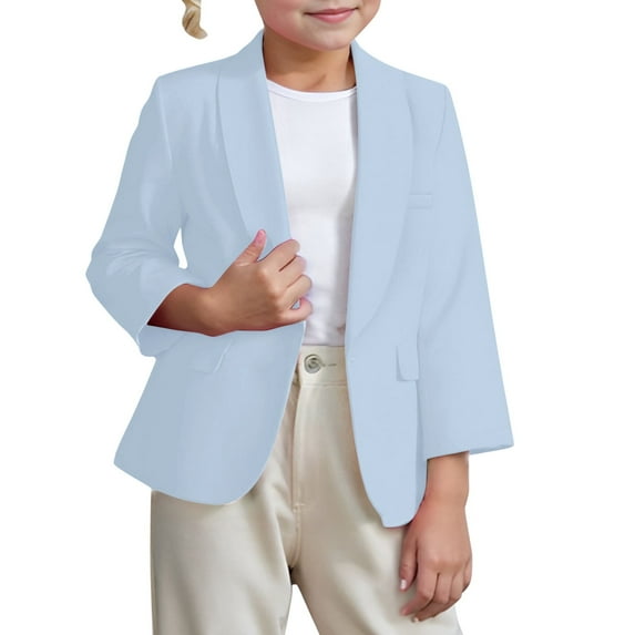 Teen Kids Suit Jacket Long Sleeve Lapel Collar Open Front Casual Girls Blue Jacket with Pockets Suits for Girls 11-12 Years Formal Outfits