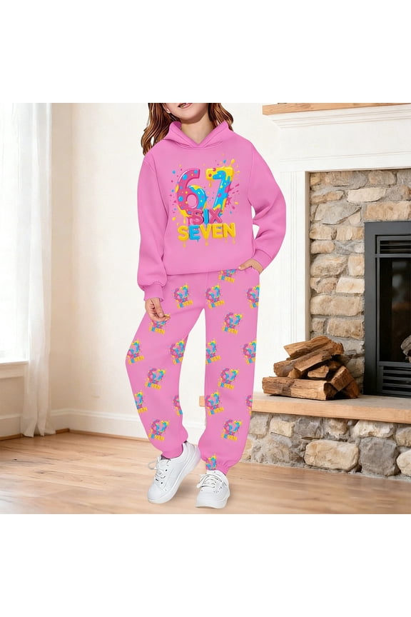 Teen Kids Tracksuit Athletic Sweatsuits Sets - 2PC Funny Graphic Pullover Hoodie Jogger Set Fall Winter Clothes Girls Jogger Set 13-14 Years