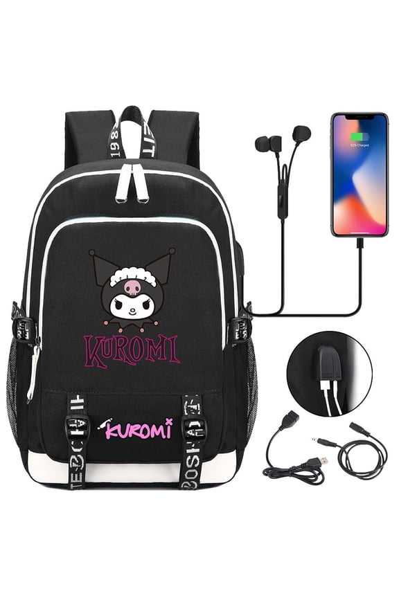 Teen Kuro_mi Laptop Backpack with USB Charging Port-Waterproof Travel Knapsack Large Canvas Schoolbag for Student