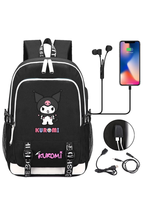 Teen Kuro_mi School Backpack with USB Charging Port-Waterproof Travel Knapsack Lightweight Bookbag for Student