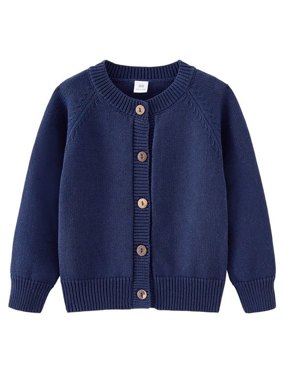 Teen Long Sleeve Cotton Knit Cardigan Kid Boy and Girls Fall Winter Button Down School Uniforms Sweater Classic Blue 1 Years(90)