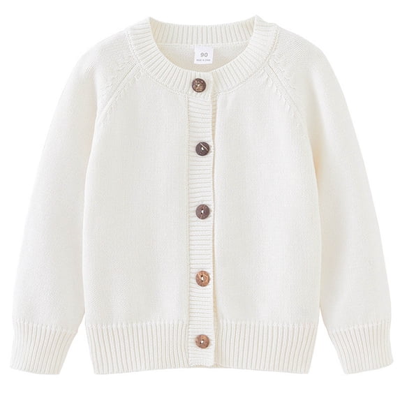 Teen Long Sleeve Cotton Knit Cardigan Kid Boy and Girls Fall Winter Button Down School Uniforms Sweater Classic White 11 Years(140)