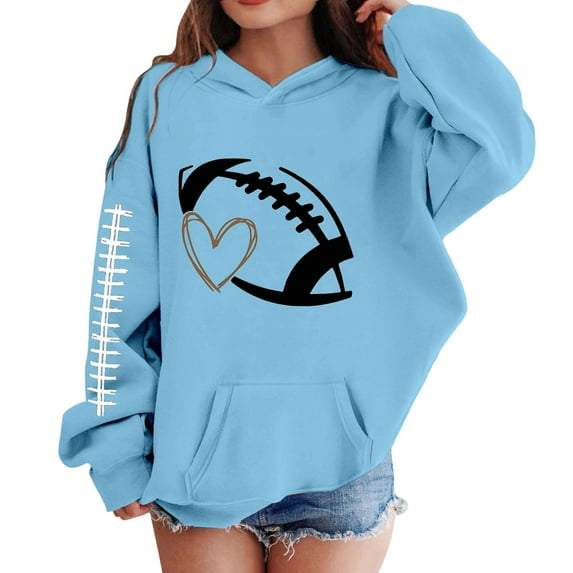 Teen Long Sleeve Hooded Sweatshirt,Solid Pullover Hoodie With Cute Bastball Print Tops Kangaroo Pocket Sport Cinch Top For Boy Girl - Sky Blue,9-10 Years