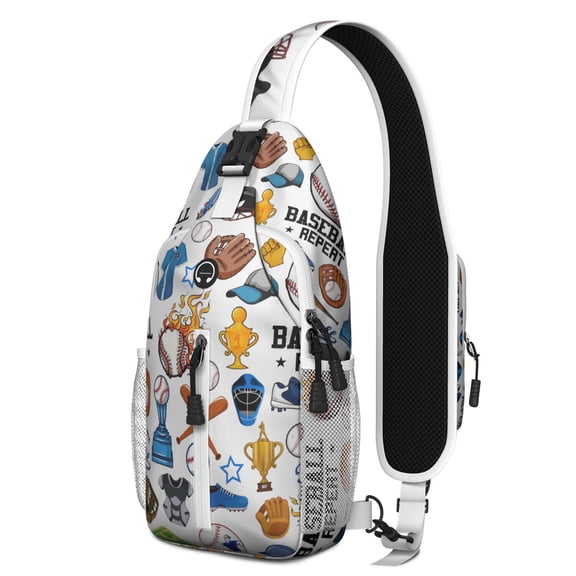 Teen Men Sports Sling Backpack, Baseball Football Soccer Ball Print Crossbody Daypack for Training and Competition