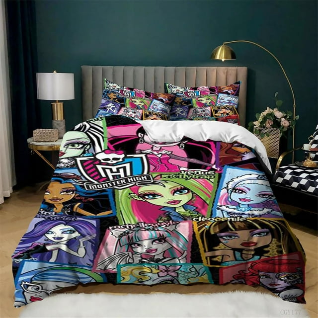 Teen Monster High Duvet Cover Set 3 Pieces Cartoon Bedding Set Full
