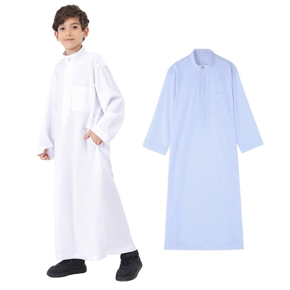 Teen Thobe Long Sleeve Zipper White Thobe Ramadan Outfit Boys 11-12 Years Clothes
