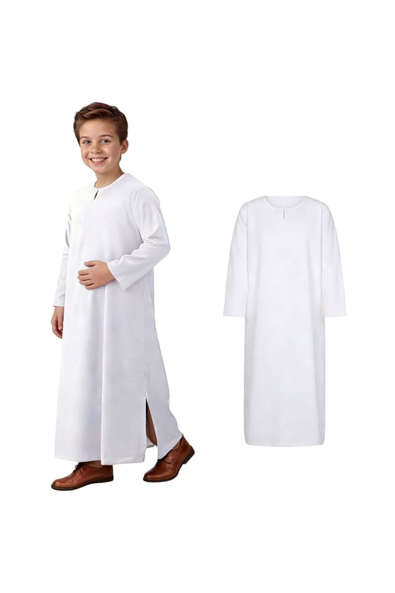 Thobe for Boys Long Sleeve White Thobe Ramadan Outfit 11-12 Years Boy Clothes