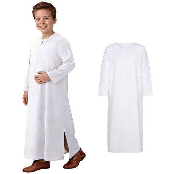Thobe for Boys Long Sleeve White Thobe Ramadan Outfit 11-12 Years Boy Clothes