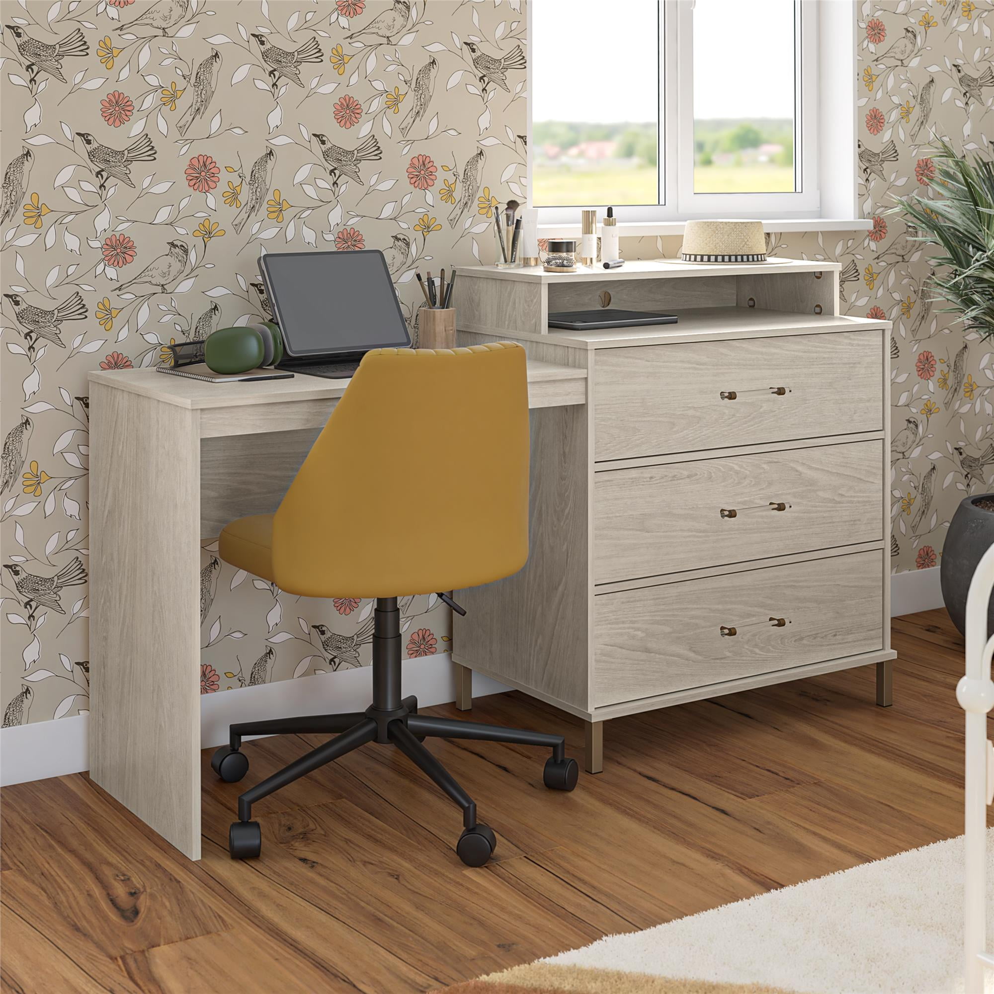 Blaire Small Space Desk and Gold Paige Desk Chair Set