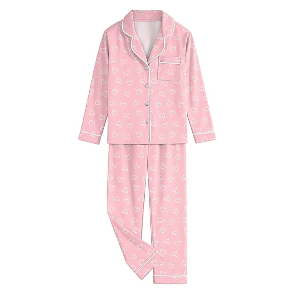 Pajama Sets for Girls Valentines Pjs Long Sleeve Heart Print Button Down Nightwear Pjs for Girls Size 10-11 Years