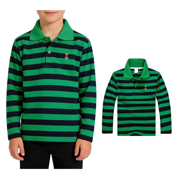 Polo Shirts for Boys Long Sleeve Cute Embroidered Striped Button down Shirt Boys Back to School Shirt Kids Summer Casual Shirts 13-14 Years Clothes for Boys