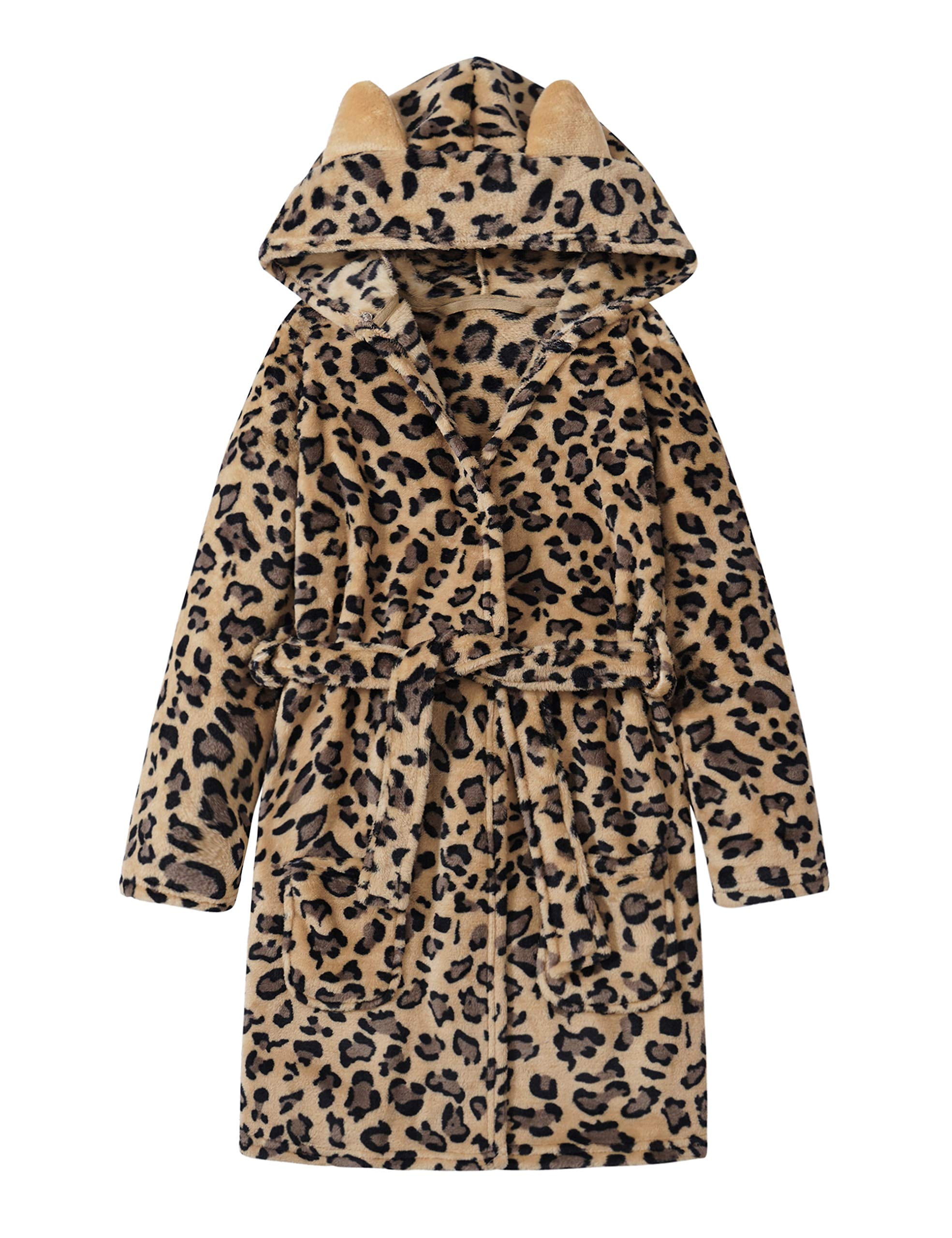 Leopard Robe Kid Topgal Teen Robe for Girls Cozy Classic Yellow Leopard Bathrobe Toddler ...