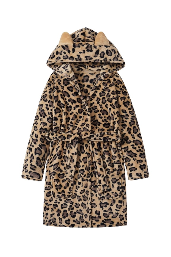 Teen Robe for Girls Cozy Classic Yellow Leopard Bathrobe Toddler Big Kid Size 12