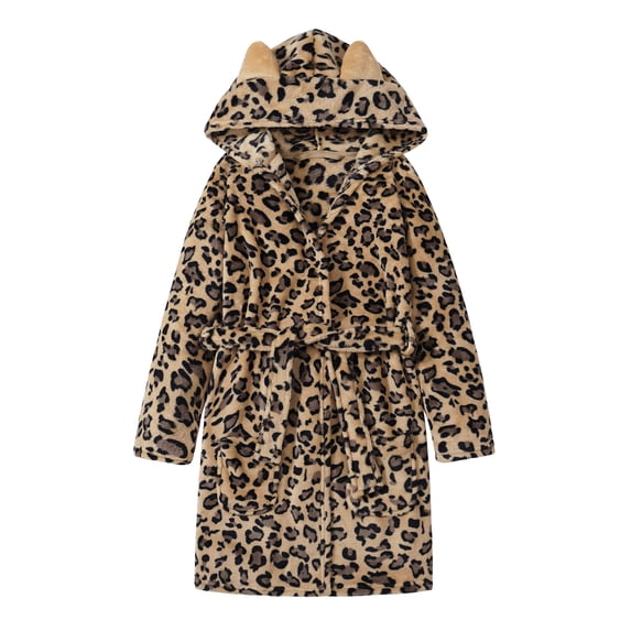 Topgal Teen Robe for Girls Cozy Classic Yellow Leopard Bathrobe Toddler Big Kid Size 12