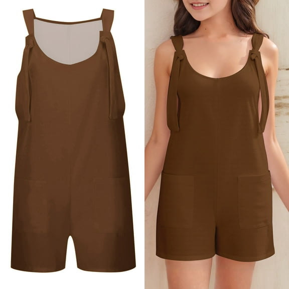 Teen Romper Jumpsuit Kids Casual Sleeveless Overalls Girls Overalls with Pockets Coffee Jumpsuit Girls Clothes Size 13-14 Years