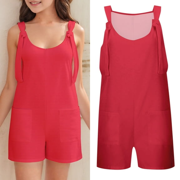 Teen Romper Jumpsuit Kids Casual Sleeveless Overalls Girls Overalls with Pockets Red Jumpsuits Girls Clothes 11-12 Years
