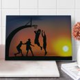 thumbnail image 1 of Teen Room Cutting Board, Boys Playing Basketball at Sunset Horizon Sky Dramatic Scenery, Decorative Tempered Glass Cutting and Serving Board, Large Size, Dark Coral Black Yellow, by Ambesonne, 1 of 1