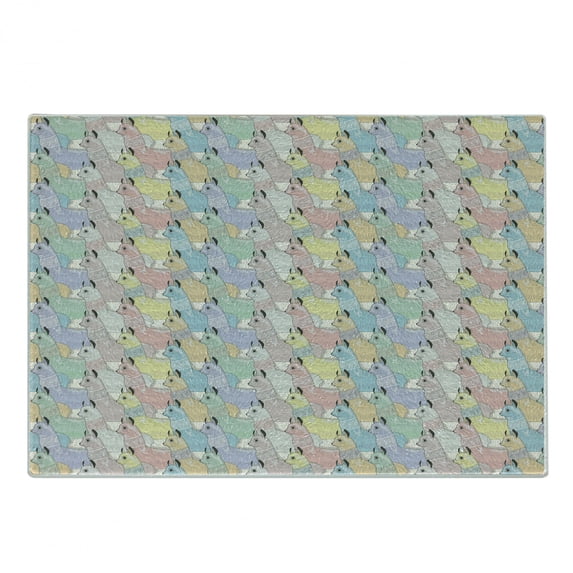 Teen Room Cutting Board, Little Alpacas Pattern Soft Toned Camel Animal Folkloric Print, Decorative Tempered Glass Cutting and Serving Board, Small Size, Multicolor, by Ambesonne