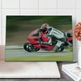 thumbnail image 1 of Teen Room Cutting Board, Racing Motorcycle Athlete in Speed Turning on the Road Activity Colorful Picture, Decorative Tempered Glass Cutting and Serving Board, Large Size, Multicolor, by Ambesonne, 1 of 5