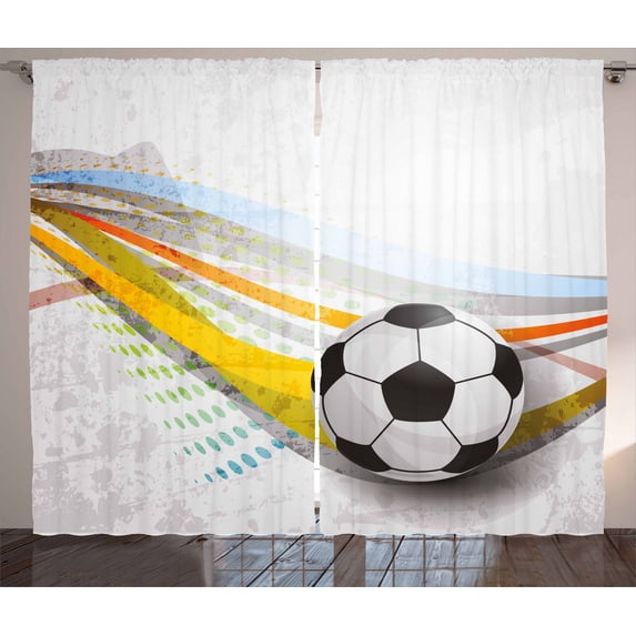 Ambesonne Teen Room Curtains 2 Panel Set, Football Soccer Lines, 108" x 90", Multicolor