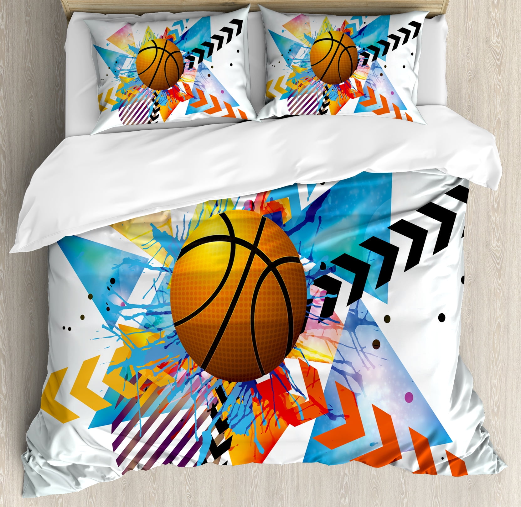 Basketball Print Multicolor Queen Duvet Cover Set