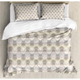 thumbnail image 1 of Teen Room Decor Queen Size Duvet Cover Set, Big Eyed Owl Icons on Striped Abstract Geometric Pattern Native Elements, Decorative 3 Piece Bedding Set with 2 Pillow Shams, Multicolor, by Ambesonne, 1 of 3