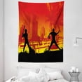 thumbnail image 1 of Teen Room Decor Tapestry, Men Playing Baseball in Town City Park Tall Buildings Urban Scenery, Wall Hanging for Bedroom Living Room Dorm Decor, 60W X 80L Inches, Red Yellow Black, by Ambesonne, 1 of 5