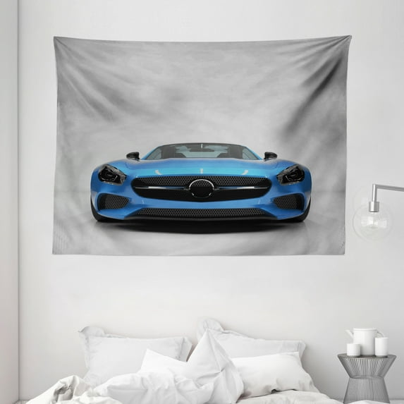 Teen Room Decor Tapestry, Sports Car Luxury Symbol for Men Trendy Stylish Speed Vehicle Image, Wall Hanging for Bedroom Living Room Dorm Decor, 80W X 60L Inches, Blue Black Grey, by Ambesonne