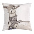 thumbnail image 1 of Teen Room Decor Throw Pillow Cushion Cover, Hipster Lama with Trendy Hair Style and Camera Artist Animal Humor Graphic, Decorative Square Accent Pillow Case, 16 X 16 Inches, Beige Tan, by Ambesonne, 1 of 2