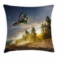 thumbnail image 1 of Teen Room Decor Throw Pillow Cushion Cover, Man on the Bike Racing in Earth Path Nature Exotic Sports Success Image, Decorative Square Accent Pillow Case, 16 X 16 Inches, Multicolor, by Ambesonne, 1 of 2
