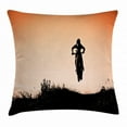 thumbnail image 1 of Teen Room Decor Throw Pillow Cushion Cover, Motorcycle Jumping over Hills Horizon Sports Hobby Scenery, Decorative Square Accent Pillow Case, 16 X 16 Inches, Salmon Vermilion Seal Brown, by Ambesonne, 1 of 2