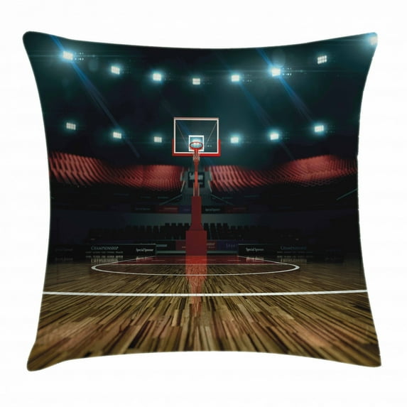 Teen Room Decor Throw Pillow Cushion Cover, Professional Basketball Arena Stadium before Game Championship Sports Image, Decorative Square Accent Pillow Case, 20 X 20 Inches, Multicolor, by Ambesonne