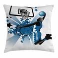 thumbnail image 1 of Teen Room Decor Throw Pillow Cushion Cover, Silhouette of Basketball Player Jumping Success Stars Illustration, Decorative Square Accent Pillow Case, 16 X 16 Inches, Black Violet Blue, by Ambesonne, 1 of 2
