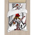 thumbnail image 1 of Teen Room Decor Twin Size Duvet Cover Set, Baseball Cartoon Player Hitting the Ball Boys Kids Caricature Print, Decorative 2 Piece Bedding Set with 1 Pillow Sham, Grey Red White, by Ambesonne, 1 of 3