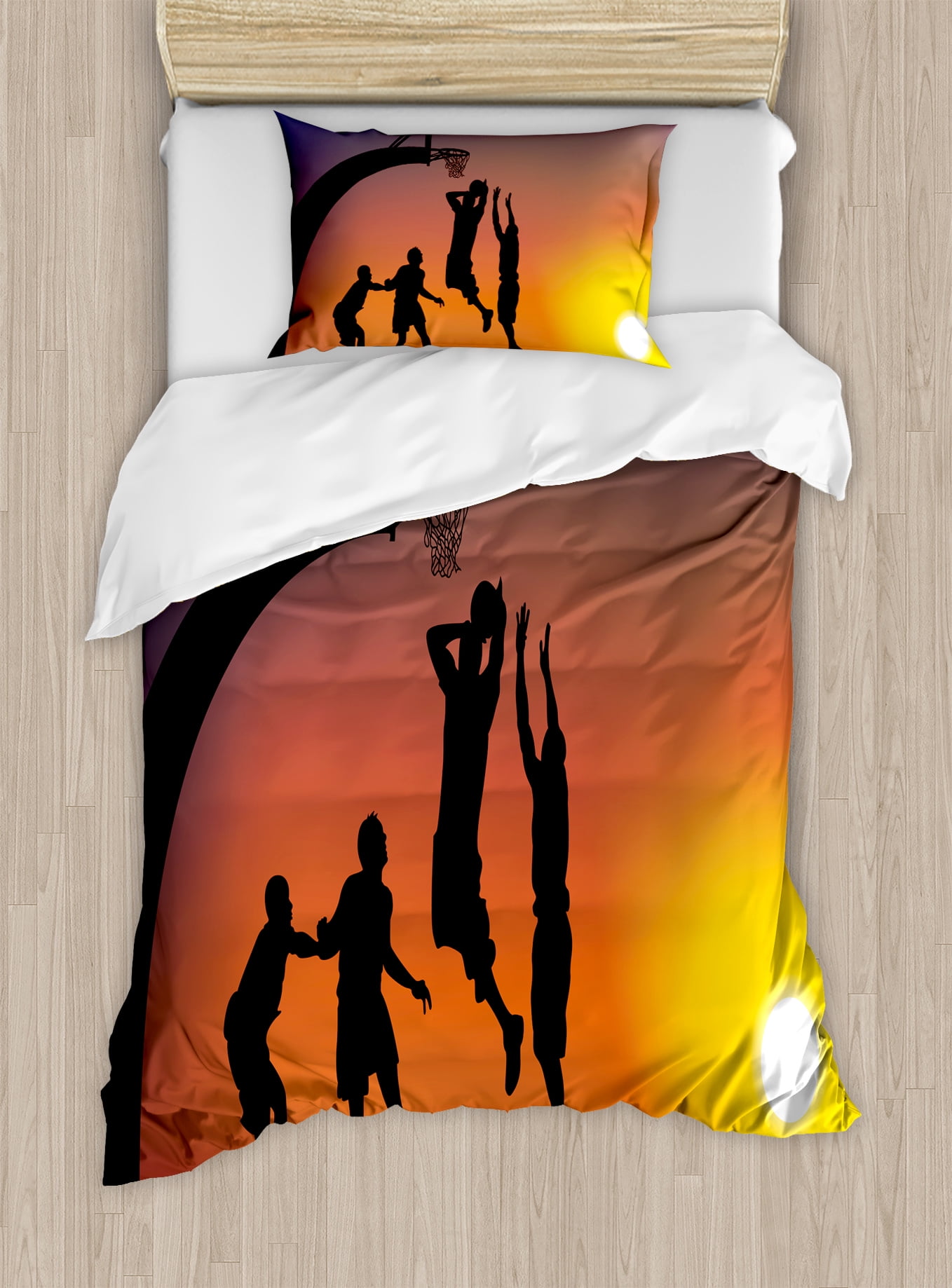 Twin Size Boys' Basketball Sunset Duvet Cover Set