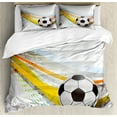thumbnail image 1 of Teen Room Duvet Cover Set King Size, Soccer Background with Football Colorful Lines Sports Game with Digital Display, Decorative 3 Piece Bedding Set with 2 Pillow Shams, Multicolor, by Ambesonne, 1 of 3