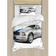 thumbnail image 1 of Teen Room Duvet Cover Set, Modern Cool Car Automobile Speed Fast Vehicle Illustration Print, Decorative 2 Piece Bedding Set with 1 Pillow Shams, Twin Size, Grey Grey Blue, by Ambesonne, 1 of 3