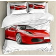 thumbnail image 1 of Teen Room Duvet Cover Set Queen Size, Fancy Italian Super Car Modern Style New Automobile European Design, Decorative 3 Piece Bedding Set with 2 Pillow Shams, Red and Charcoal Grey, by Ambesonne, 1 of 3